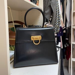 Icon top handle bag in Black box calfskin